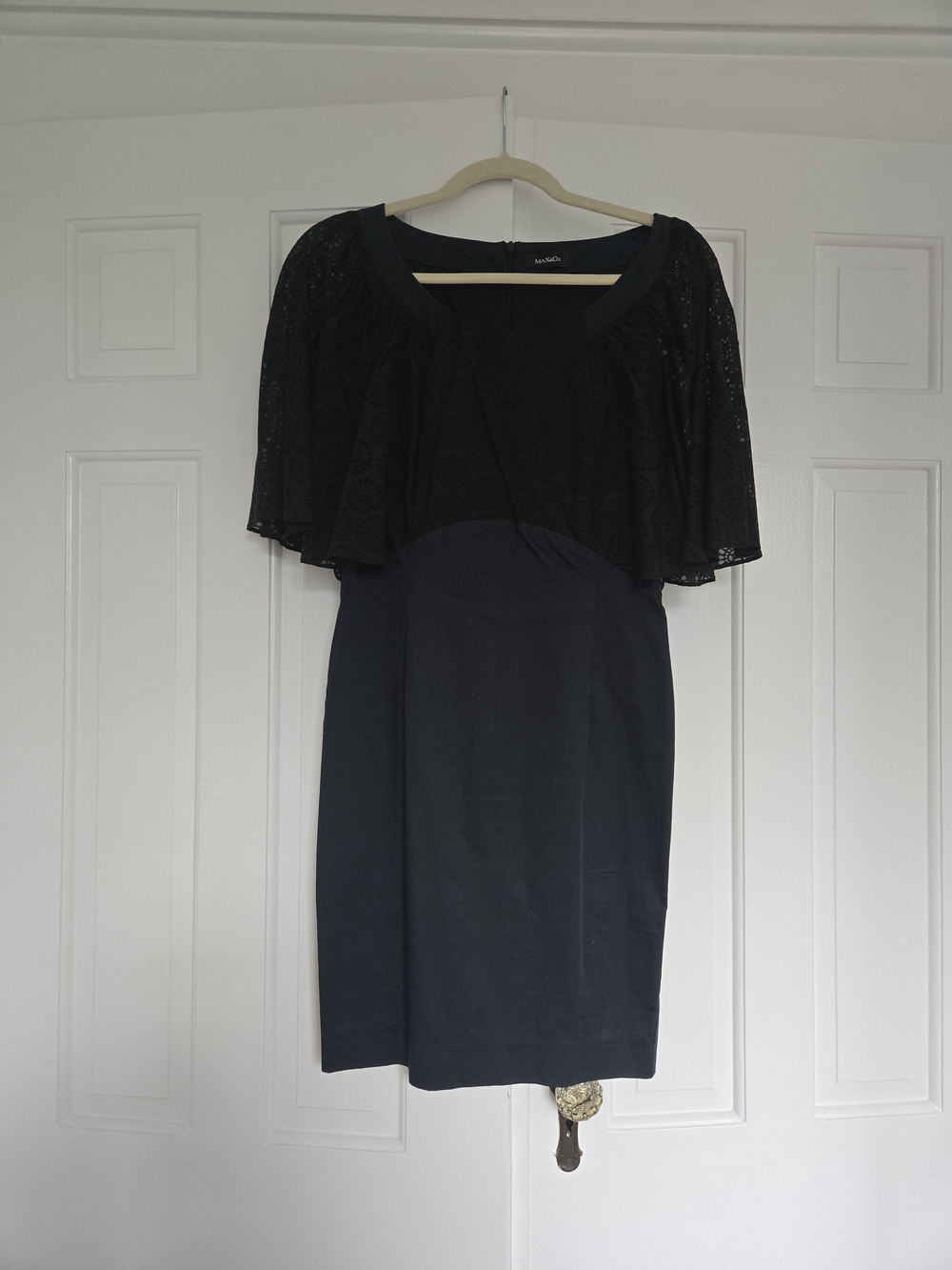 Black Lace Capelet Sheath Dress - Women's